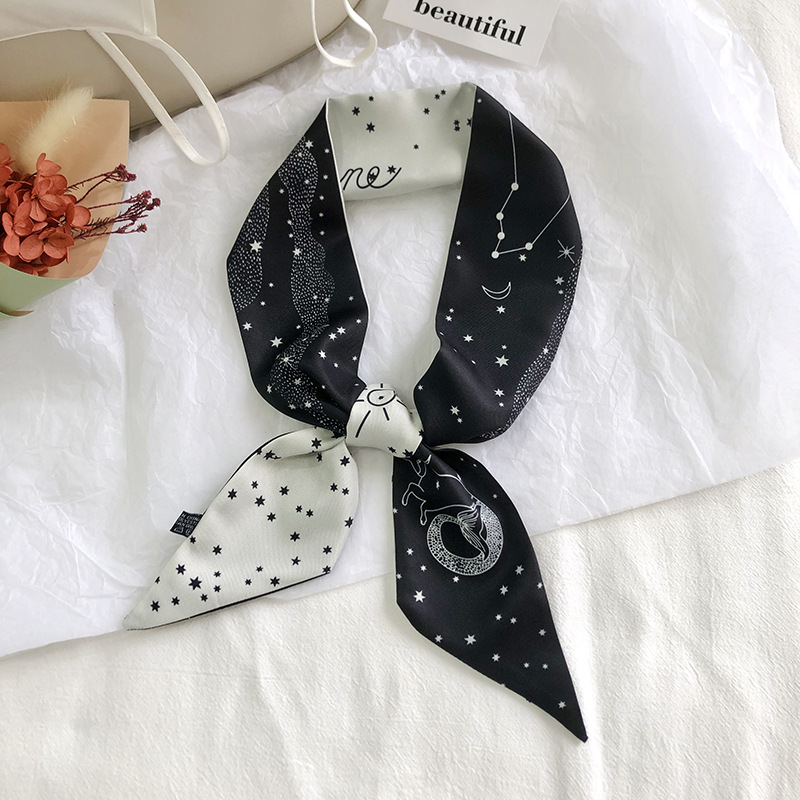 Corea del Sur versátil estrecha bufanda larga bufanda corbata de cinta decorativa banda para el cabello 12 constelaciones pequeña bufanda femenina primavera y otoño