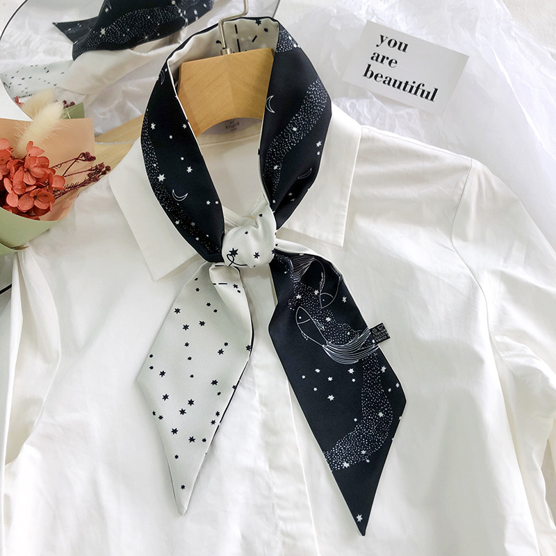 Corea del Sur versátil estrecha bufanda larga bufanda corbata de cinta decorativa banda para el cabello 12 constelaciones pequeña bufanda femenina primavera y otoño