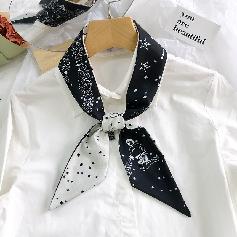 Corea del Sur versátil estrecha bufanda larga bufanda corbata de cinta decorativa banda para el cabello 12 constelaciones pequeña bufanda femenina primavera y otoño