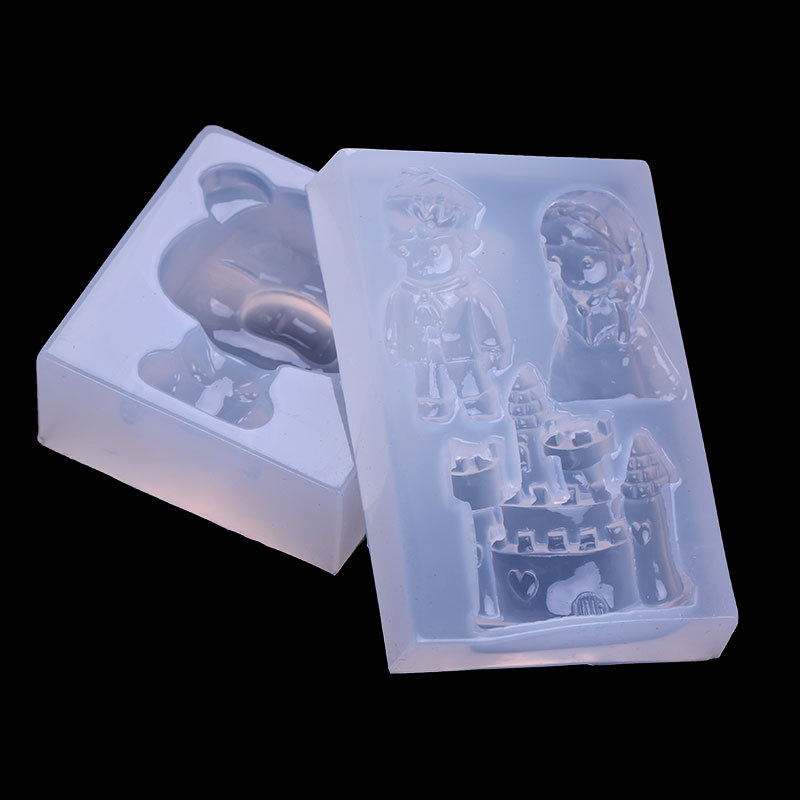 Espejo de epoxi joyería cristal molde DIY lindo cerdo Castillo Príncipe princesa decoración Silicona