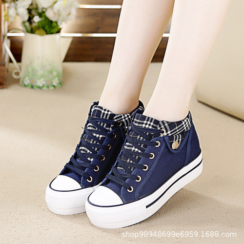 Women's Shoes 2024 Spring and Summer New Canvas Shoes Thick Sole Inner Height Korean Version Platform Student Shoes Casual Shoes 6023
