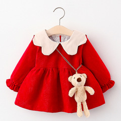 857 Girls Spring and Autumn Baby Girl Korean Style Dress Infant and Toddler Baby Skirt Collar Princess Dress Fashion