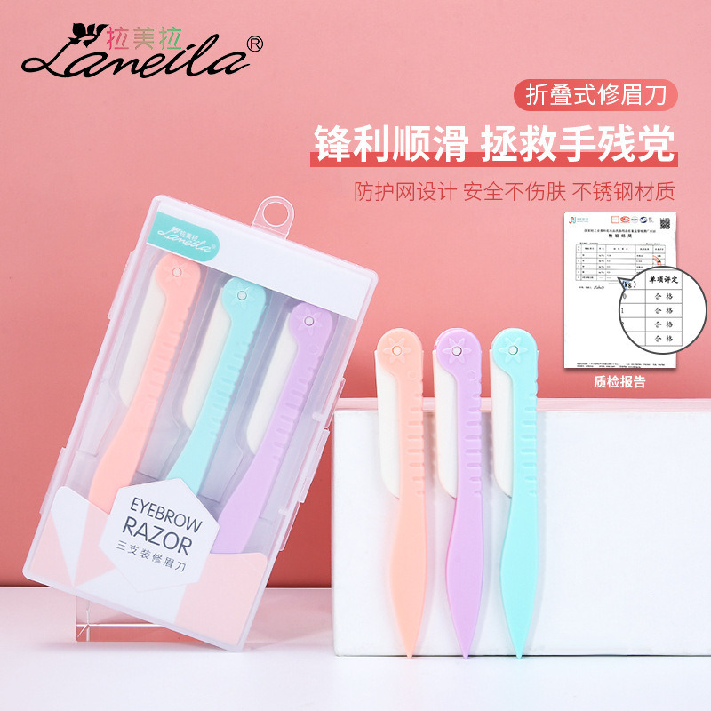 Lamera 3 Pack Folding Eyebrow Knife Women's Professional Eyebrow Scraper Eyebrow Blade Beauty Makeup Tool A0369
