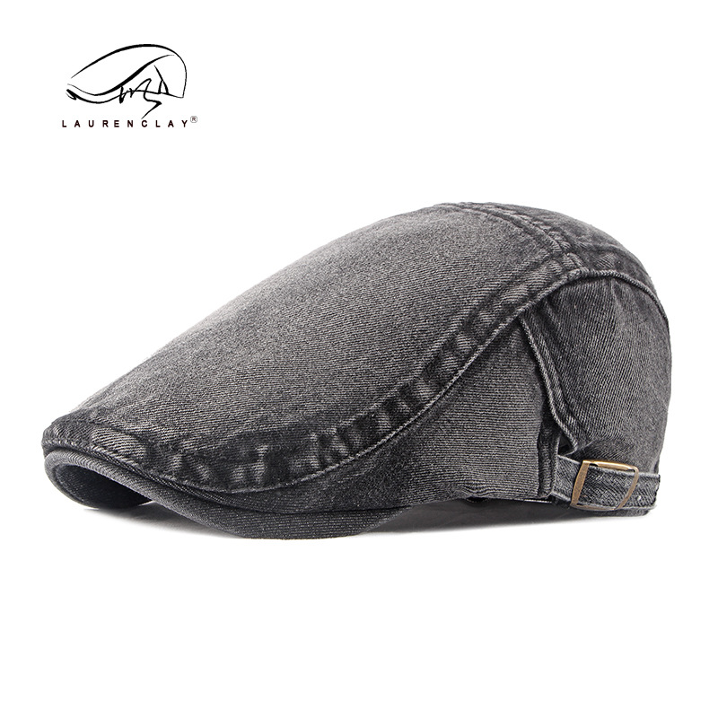 Sombrero de lengua de pato de mezclilla lavado, modelo de conductor masculino, boina retro británica de algodón, placa de luz, sombrero de entrada delantera para mujer