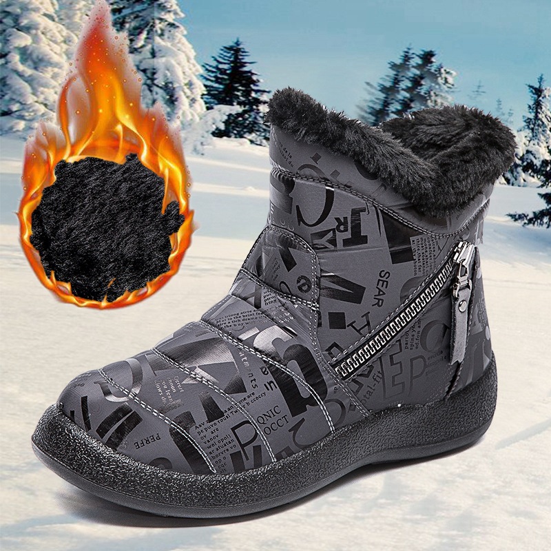Racing Dragon nuevas botas de nieve de doble cremallera para mujeres más tamaño corto invierno Comercio exterior botas cortas de mujer botas acolchadas de algodón para mujeres 43