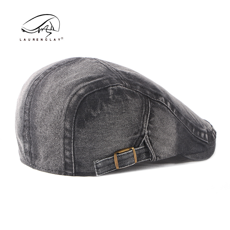 Sombrero de lengua de pato de mezclilla lavado, modelo de conductor masculino, boina retro británica de algodón, placa de luz, sombrero de entrada delantera para mujer