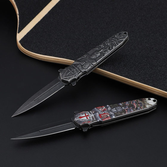 Field survival knife self-defense folding knife camping knife Crusader ornamental knife portable knife stainless steel outdoor knife