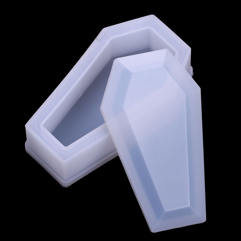 Caja de almacenamiento de ataúd espejo de pulido libre de epoxi molde DIY cristal epoxi aromaterapia yeso Halloween cráneo mano