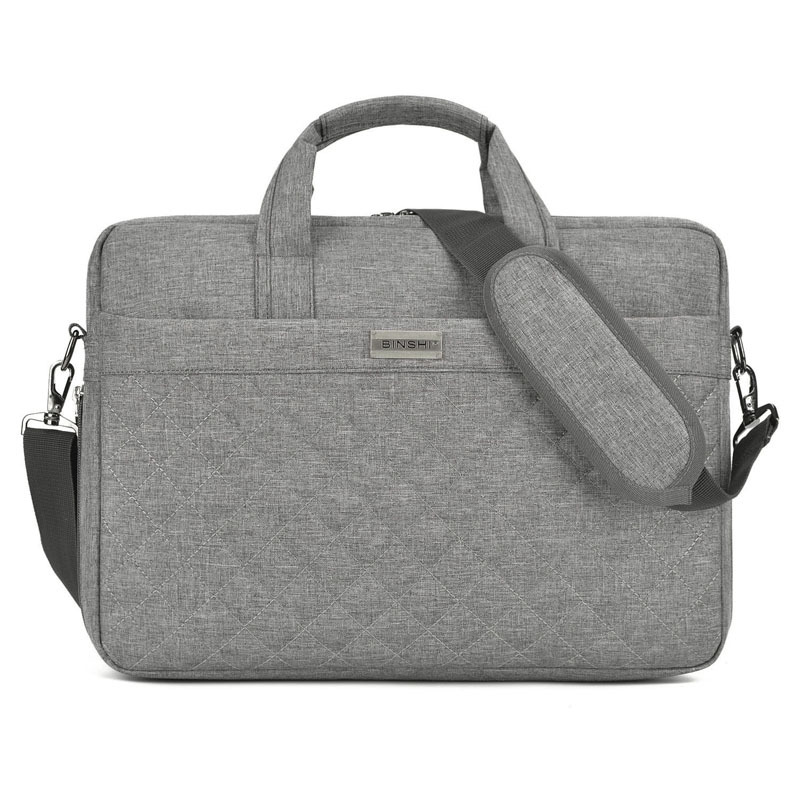 Cross-border Laptop Bag Single Shoulder Embroidered Lattice Notebook Bag 14-15 Inch Embroidered Lattice Shockproof Men's Shoulder Bag