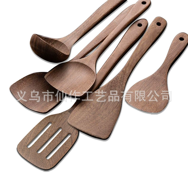 ✅@ Non-stick long-handled spatula, no paint, no wax, chicken wing wood, wooden spatula, wooden spoon set, kitchen tool