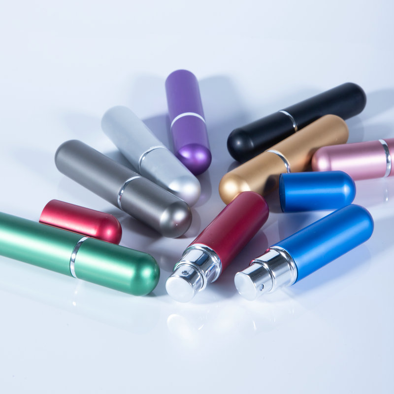 5ml lápiz labial perfume spray botella muestra mate cabeza redonda portátil mini electroquímico de aluminio perfume sub-botella