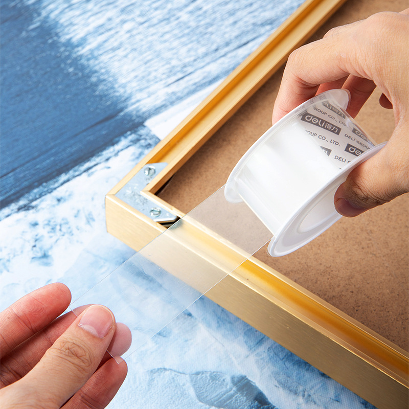 Deli transparente cinta adhesiva de doble cara material acrílico fácil de rasgar no fácil de dejar adhesivo residual Oficina hogar cinta adhesiva de doble cara