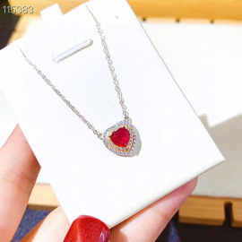 新烧红宝石锁骨链心形925银镶嵌百搭饰品批发宝石吊坠项链