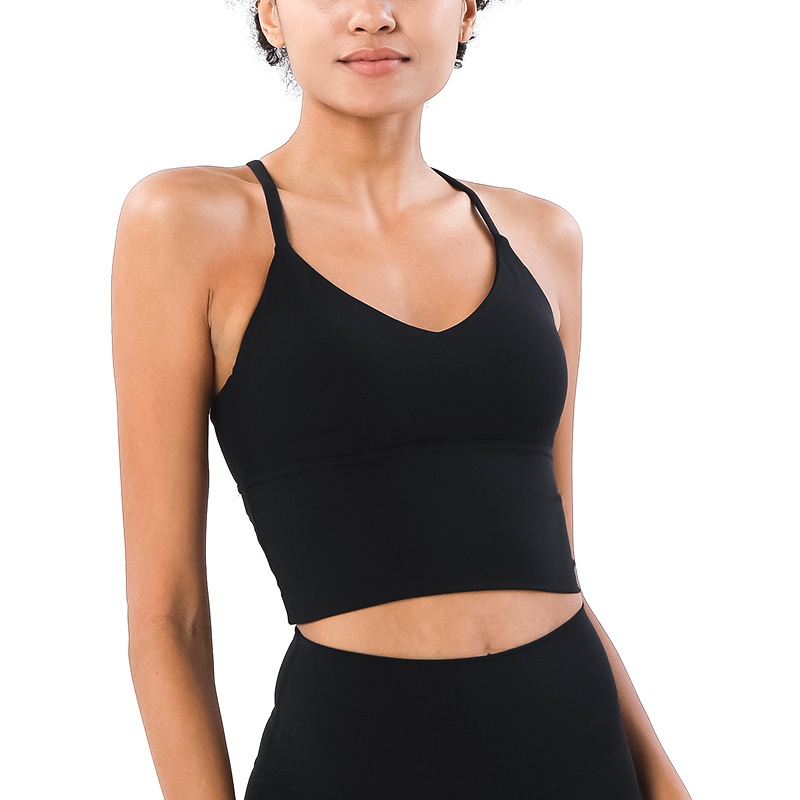 Camisola sexy de tela cepillada de doble cara para yoga y deporte, con sensación de segunda piel, sujetador deportivo con un hermoso diseño en la espalda.