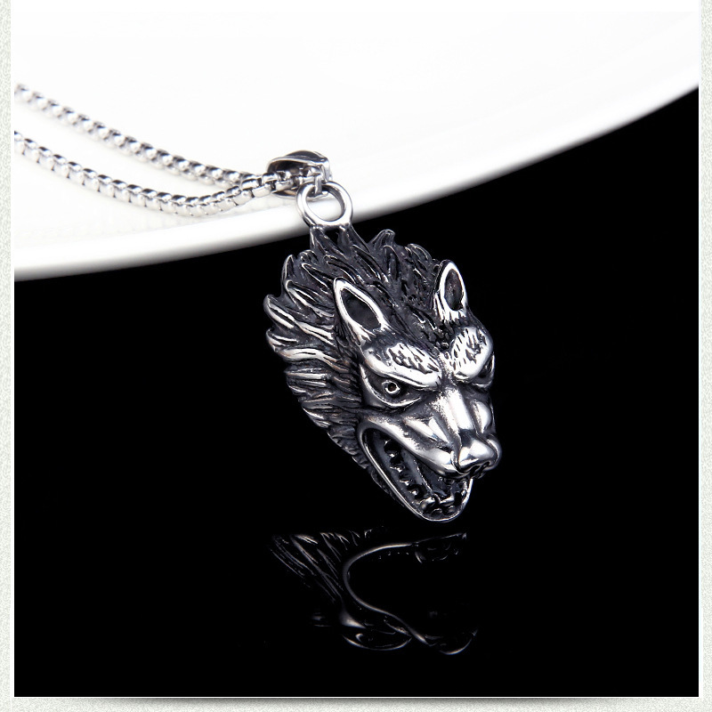Jewelry Wolf Head Pendant Titanium Steel Battle Axe Men's Necklace Personalized Accessories_voghion.com