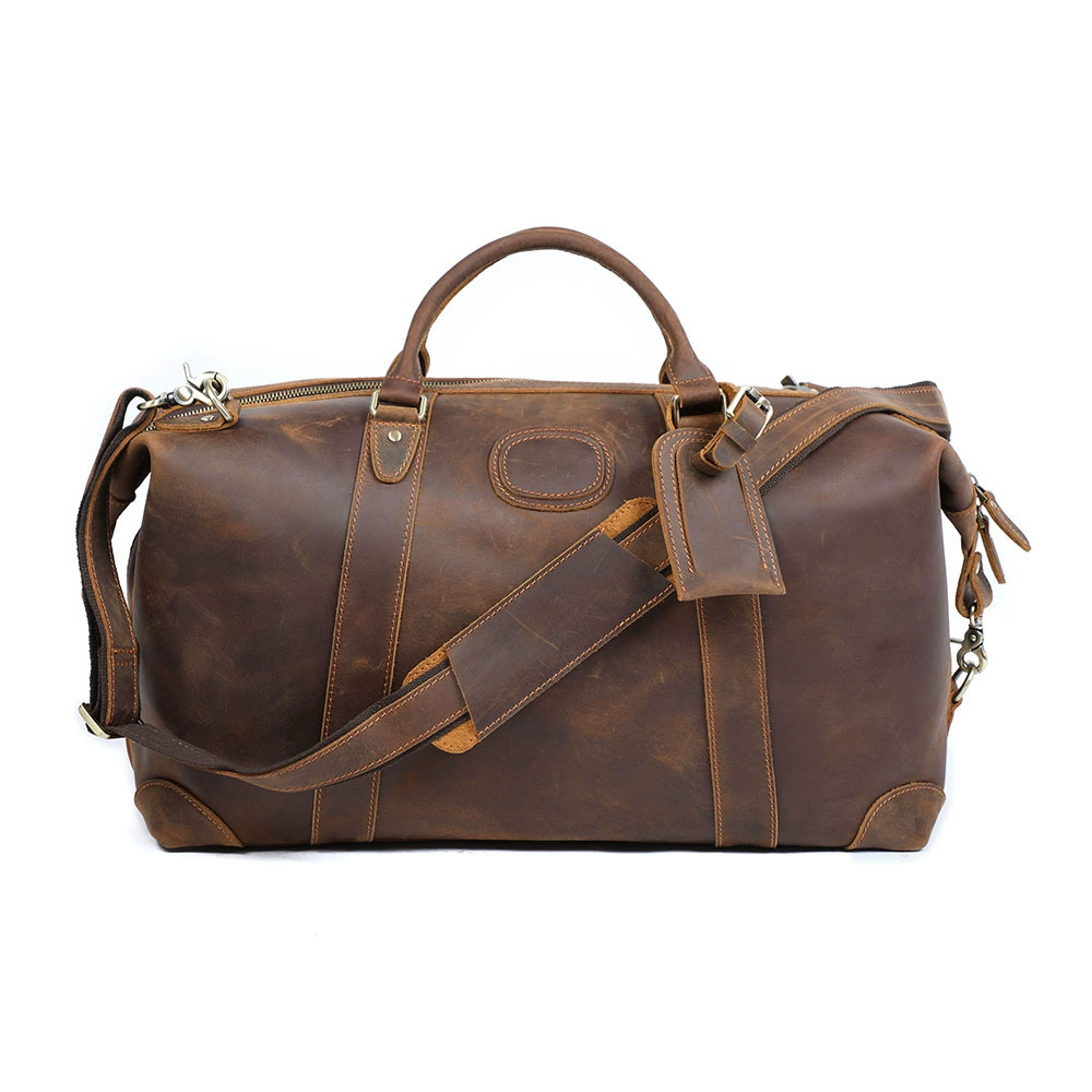 Retro capacious leather travel bag, handheld luggage sports bag, cowhide, genuine leather, for import