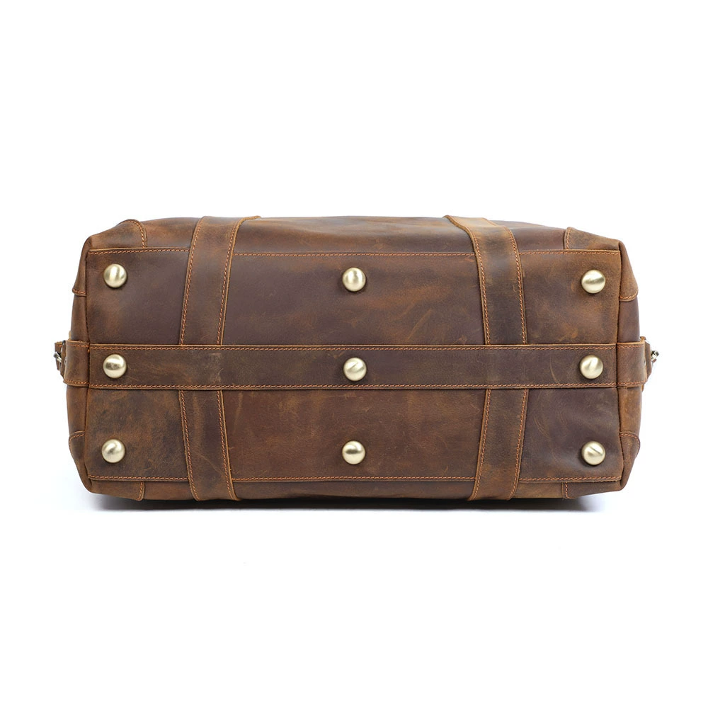 Retro capacious leather travel bag, handheld luggage sports bag, cowhide, genuine leather, for import