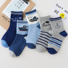 Boys socks spring and autumn thin cartoon steamer summer boys primary school socks children's mid-calf socks medium-sized children's baby socks