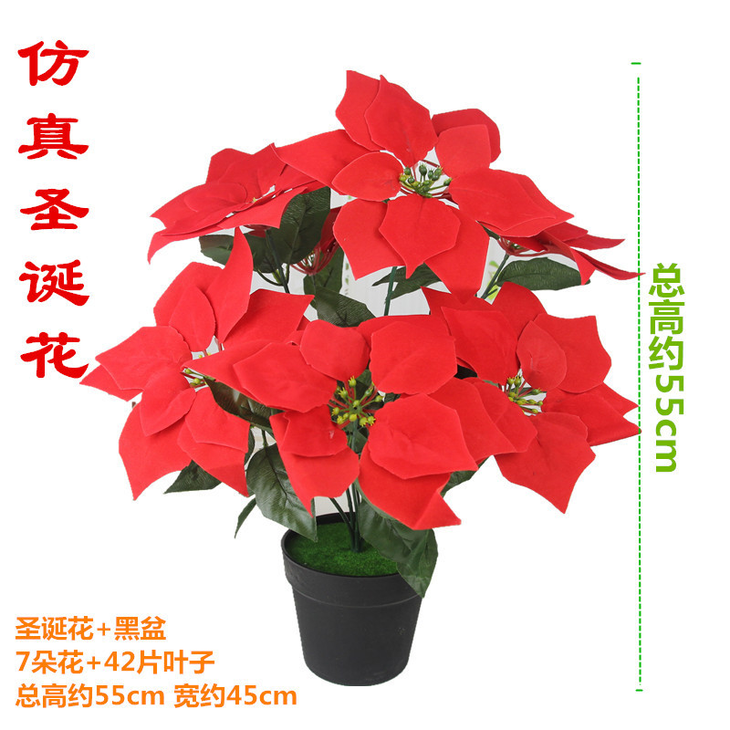 Simulation Green Plant Red Palm Fake Flower Poinsettia Christmas Flower Living Room Decorations Floor-standing Potted Plant Decoration Stage Bonsai Flower