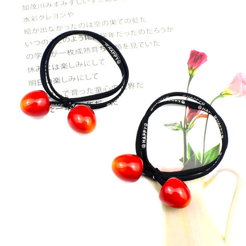 Korean ins style red cherry hair band trendy hair tie rubber band hair rope head flower Yiwu jewelry wholesale