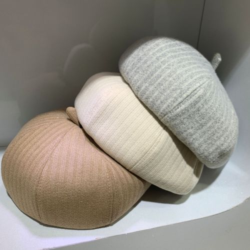 Beret women's autumn and winter woolen striped bud octagonal hat Internet celebrity Korean version Japanese style British big head painter's hat
