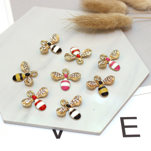 diy jewelry accessories K gold alloy small pendant wing dot diamond bee earrings pendant pendant wholesale