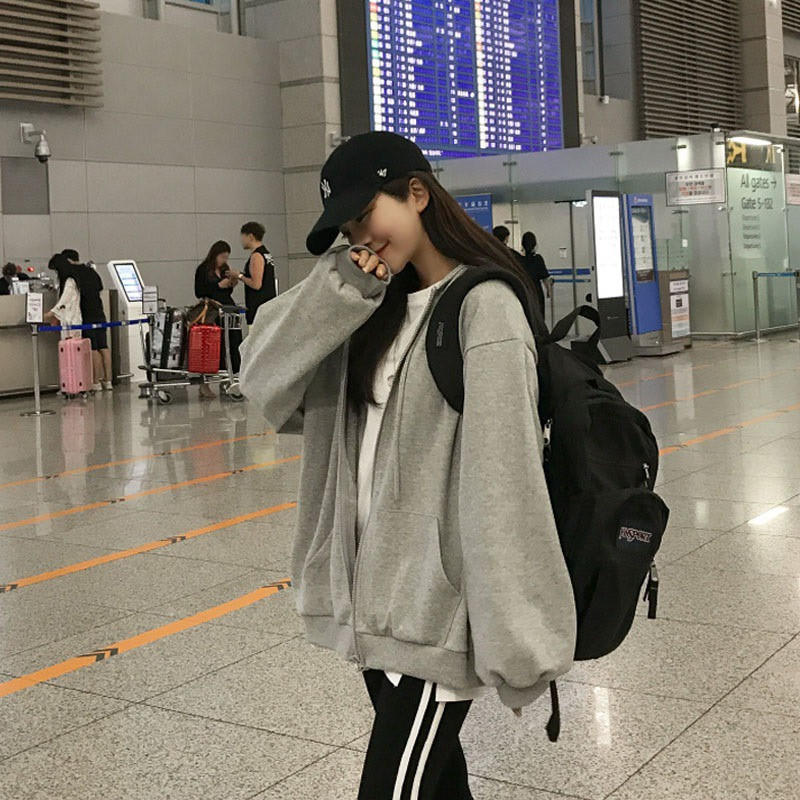 Thin Sweatshirt Hooded Women's 2025 Autumn New Zipper Cardigan Jacket Korean Style Loose Student Sports Top