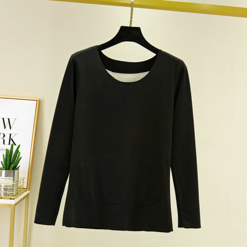 Double-sided Fleece Base Layer Top Korean Style Patchwork Warm Round Neck Long Sleeve Underwear Heated Fleece Upper Body Clothing