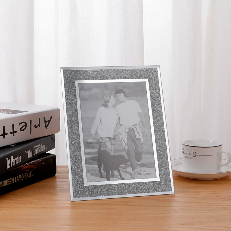 Minimalist Silver Pink Photo Frame with Glass Powder Inlay Craftsmanship, Crystal Display Stand, Export Photo Frame, 56-Inch, 7-Inch, 8inch 10inch Photo Frames