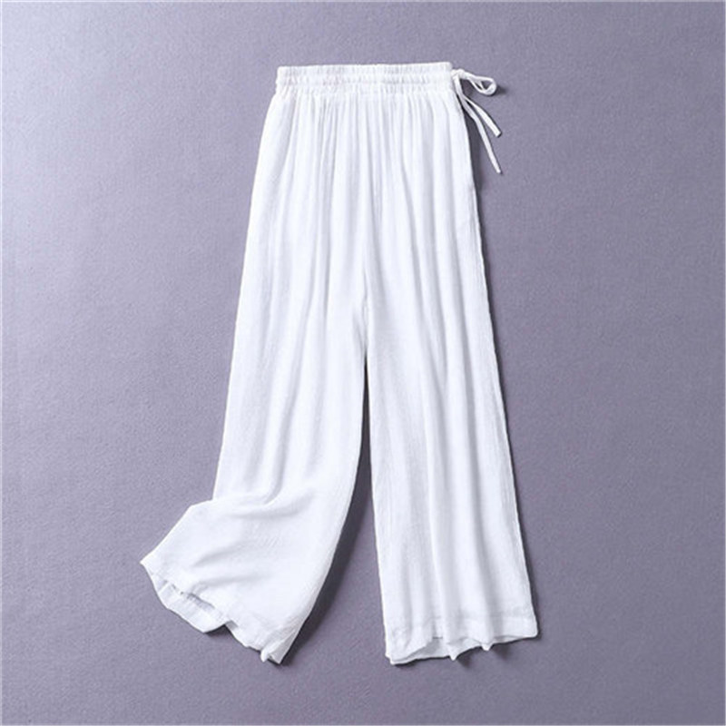 Women's Buddha Laughing Edge Zen Tea Chinese Style Tea Clothing Top Trousers Women's Yoga Taiji Pants Loose Wide Leg Silk Cotton Pants
