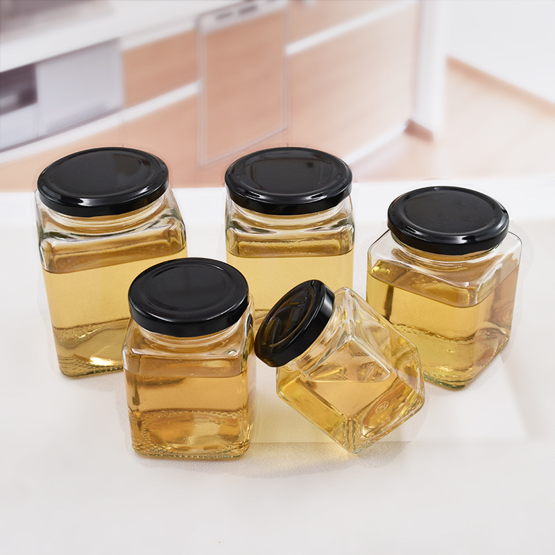 一斤500g蜂蜜瓶380ml方形酱菜瓶辣椒酱果酱瓶手工食品包装玻璃瓶