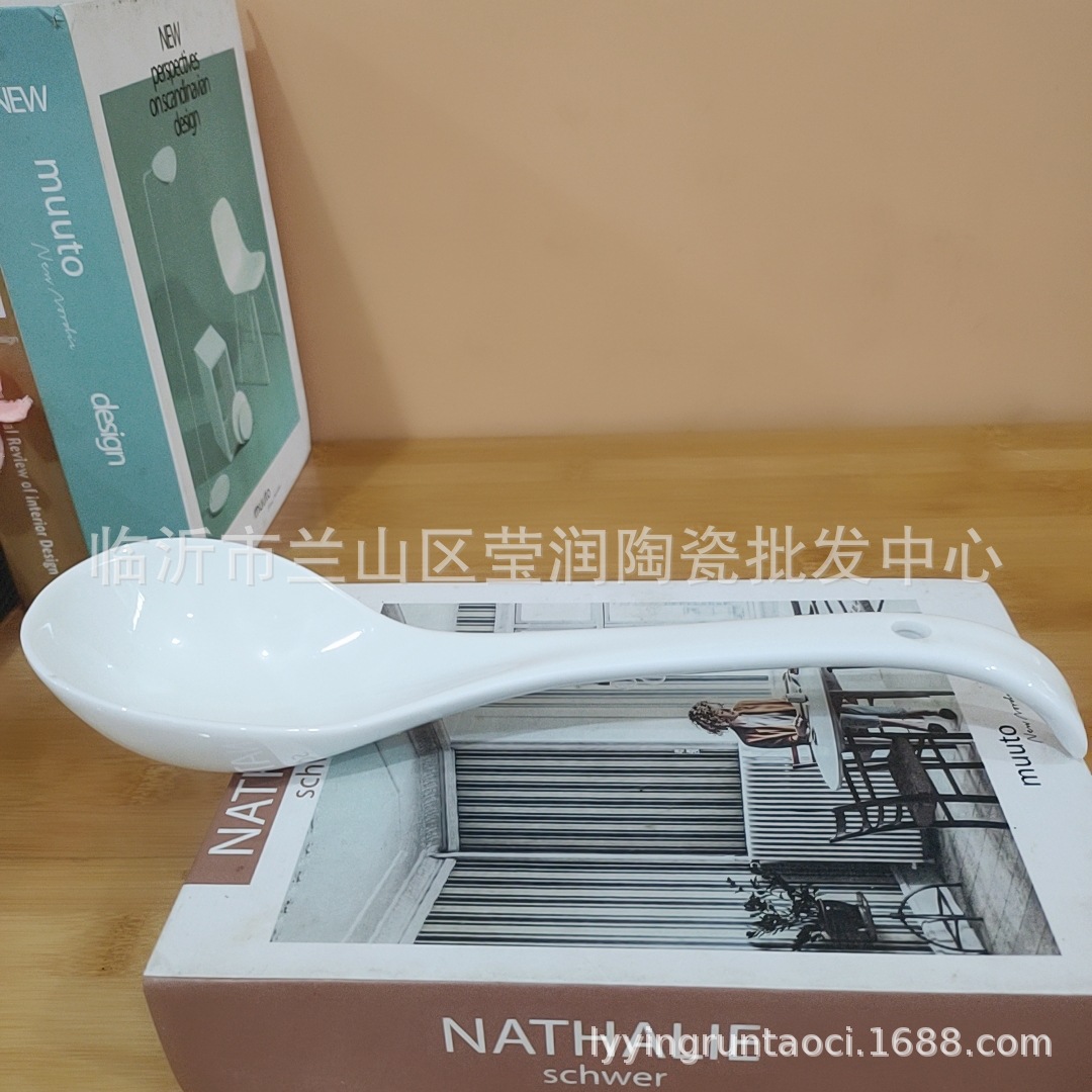 Cuchara de cerámica blanca pura para hoteles, cuchara para sopa, cuchara para arroz, cuchara de cisne con mango largo, vajilla diaria, cuchara para nido de pájaro