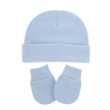 2020外贸款宝宝胎帽手套2件套新生儿纯色帽子秋冬保暖防抓手套