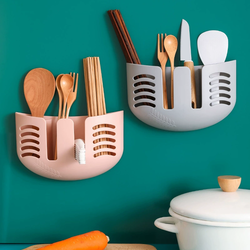 Настенный держатель для палочек для еды для домашнего использования, корзина для клетки для палочек для еды без сверления, сушильная полка для хранения, органайзер для кухонной утвари, ножей и ложек.