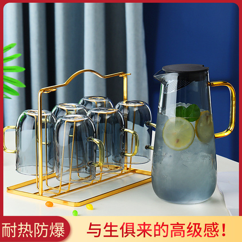 Glass kettle household high temperature resistant Nordic creative explosion-proof juice kettle with lid filtered herbal teapot cup set