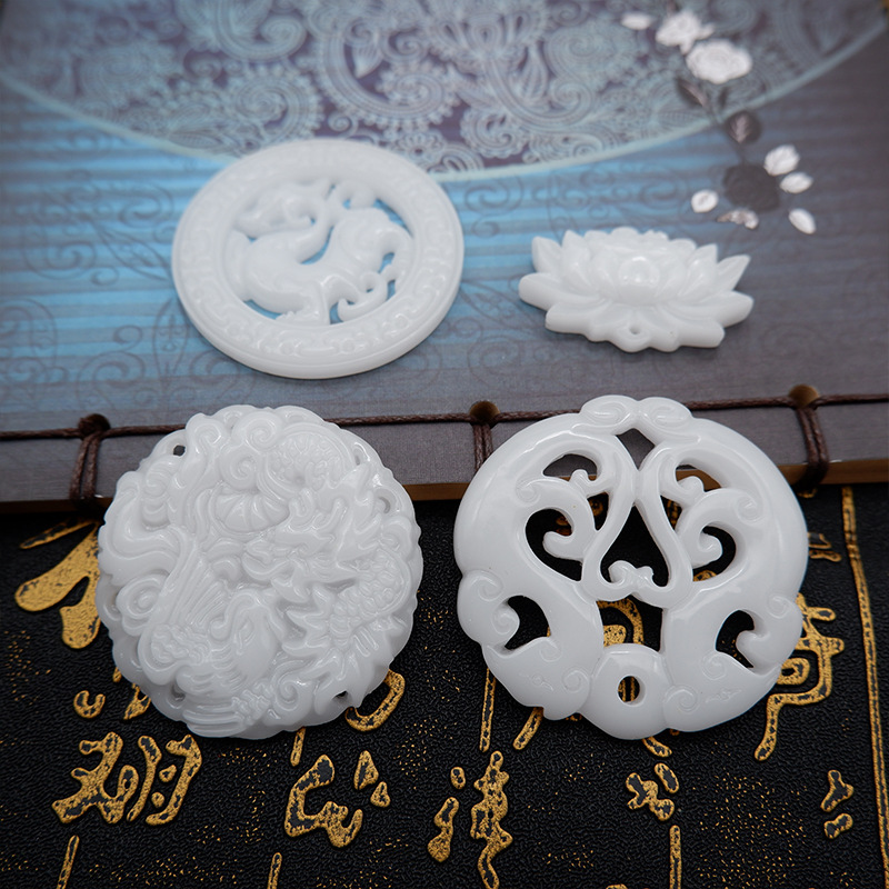 New Resin Jade Pei Imitation Jade Hollow Relief Hanging Accessories Antique Hanfu Handmade diy Material Jewelry