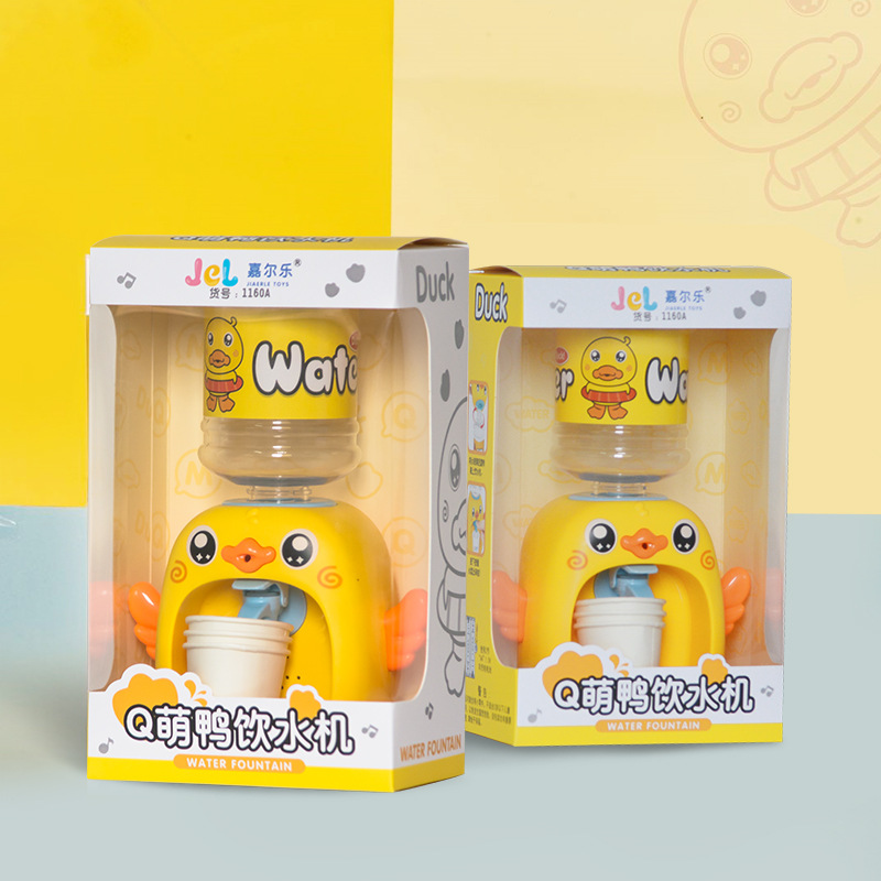 Cute Duck Mini Fun Water Dispenser for Kids, Sound and Light Simulation Playhouse Drink Machine, Educational Toy for Babies
