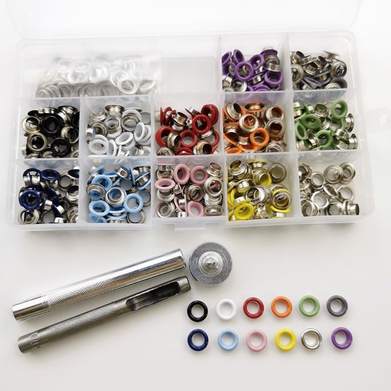 360 sets diámetro interior 6MM12 color gas ojo + 3 unidades herramientas de instalación 400 # callos en caja para Amazon metal zapatos y ojos