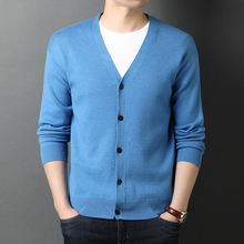 YINGAO秋冬新品针织开衫 男式纯色V领长袖单排扣青年潮男外套批发