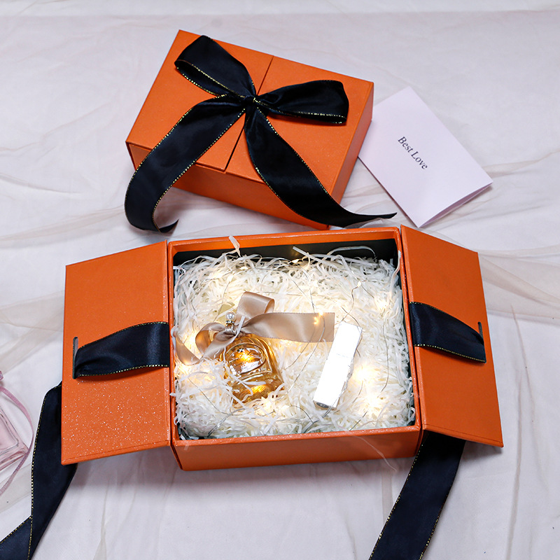 橙色香水口红双开礼盒化妆品珠宝加湿器包装保温杯礼物盒