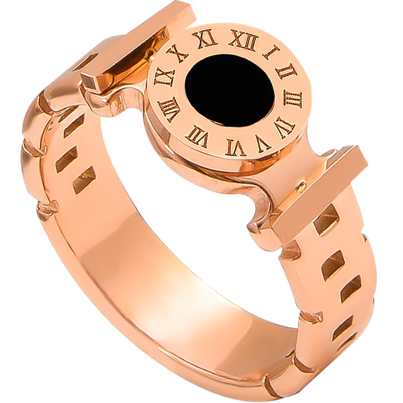 Diseño de nicho de ins anillo digital romano red de acero de titanio femenino anillo de dedo índice de personalidad roja estudiante anillo simple