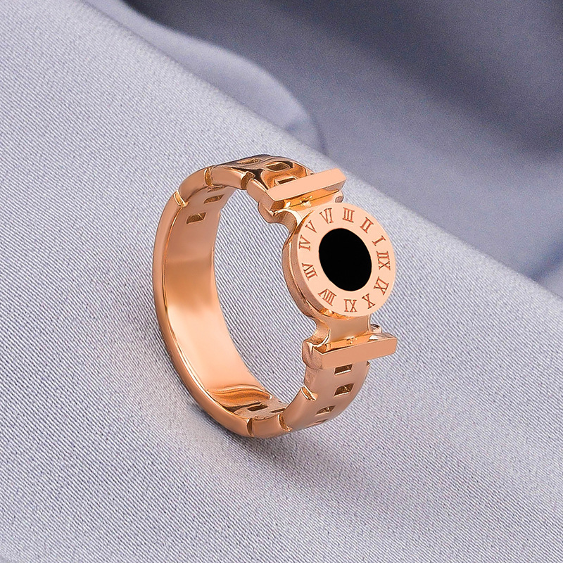 Diseño de nicho de ins anillo digital romano red de acero de titanio femenino anillo de dedo índice de personalidad roja estudiante anillo simple