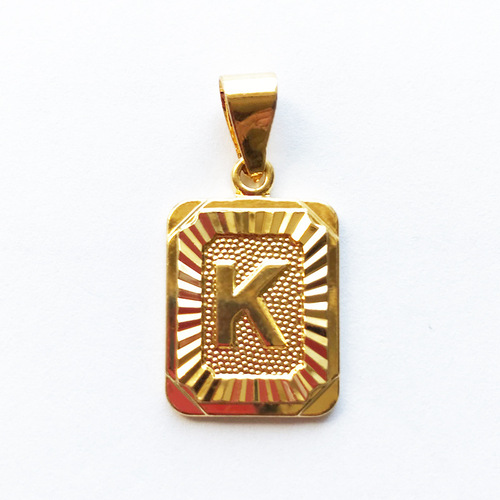 Cross-border e-commerce supply 26 English letter pendants rectangular copper necklace 18K gold-plated hydraulic tag wholesale