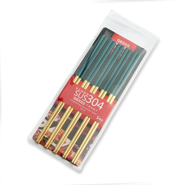 304 All-party chopsticks 5 pairs of double suit-peacock green gold