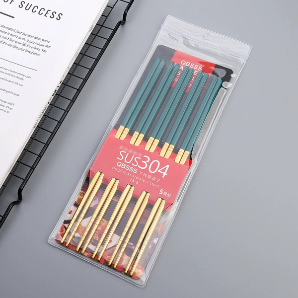 304 Sixth Ring chopsticks 5 pairs of pairs-peacock green gold