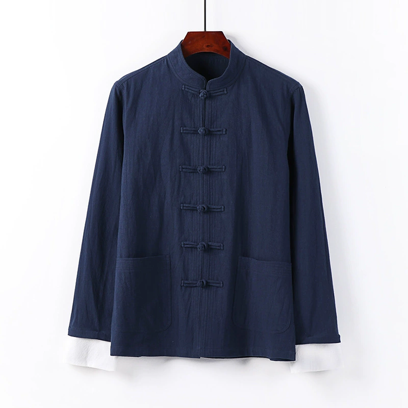 Весенне-осенний мужской костюм Тан в китайском стиле, пальто Hanfu на пуговицах в национальном стиле, мужская повседневная рубашка Чжуншань больших размеров.