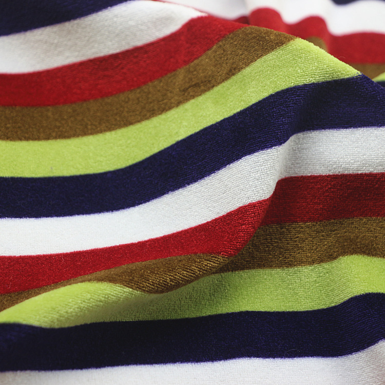 印花天鹅绒运动套装面料针织全涤分散印花蒸纱仿棉绒彩条天鹅绒布