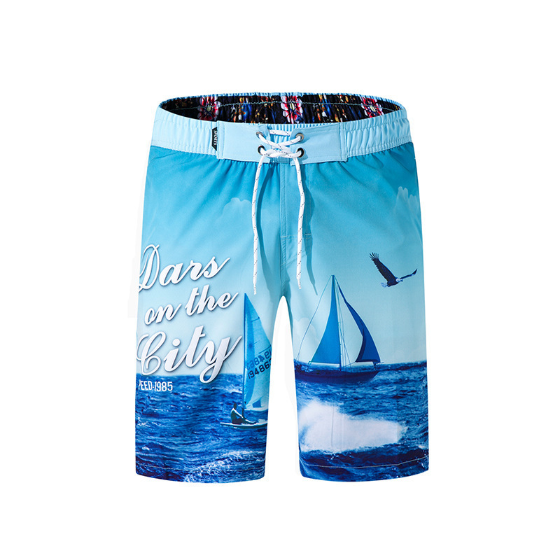 Summer Straight-Leg Men's Beach Shorts, Four-Way Stretch, Digital Print, Quick-Dry, Outdoor Shorts, Cross-Border Men's Casual Shorts
