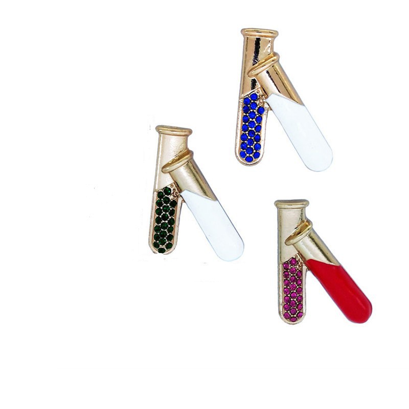 Broche Creativo de Suministros de Experimentos Químicos, Tres Colores, con Incrustaciones de Estrás, Bañado en Pintura, Insignia, Comercio Exterior