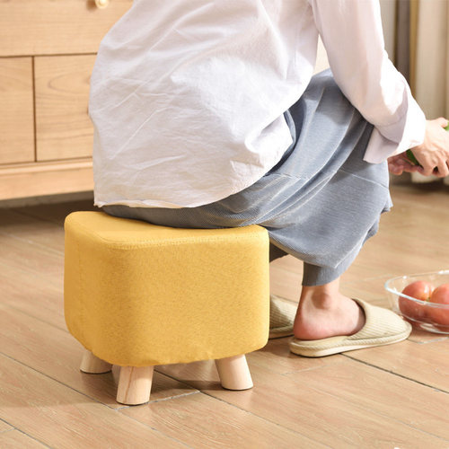 Jiayi Small Stool Home Sofa Stool Lazy Living Room Bench Solid Wood Low Stool Round Stool Fabric Shoe Changing Stool Coffee Table Stool